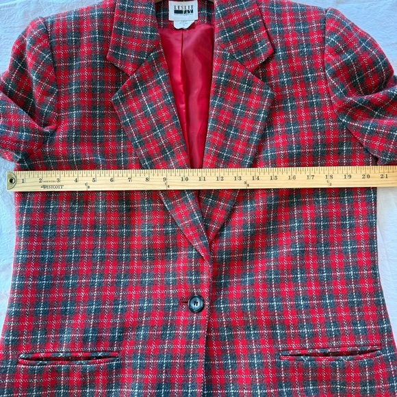 Leslie Fay Vintage Scarlet and Gray Oversized Plaid Blazer, Size 12 - Picture 6 of 7